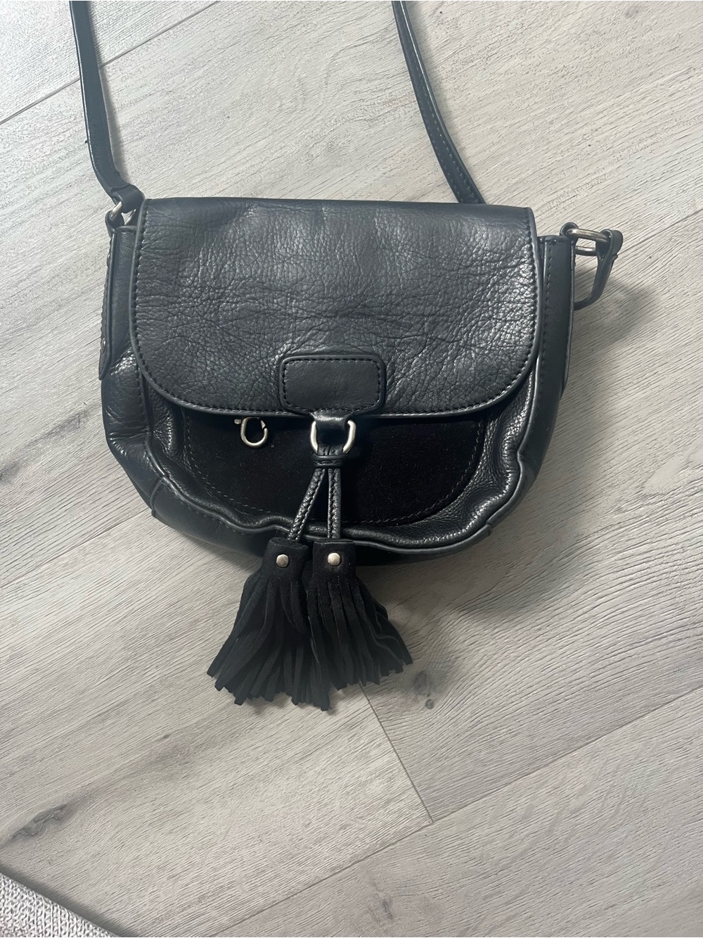 Frye Black Leather Crossbody with Tassel Detail - Picture 3 of 11